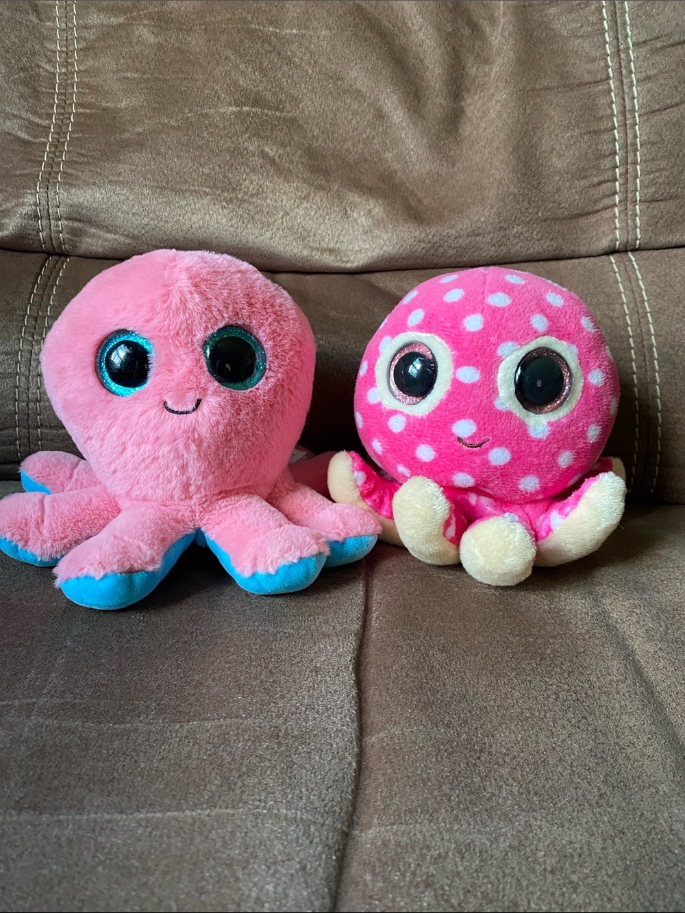 Ty Pink Octopus Plush Duo with Blue & Cream Accents